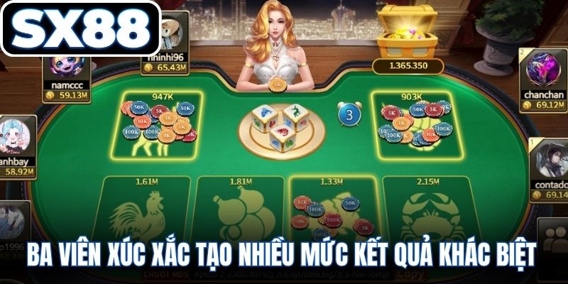 Ba viên xúc xắc tạo nhiều mức kết quả khác biệt